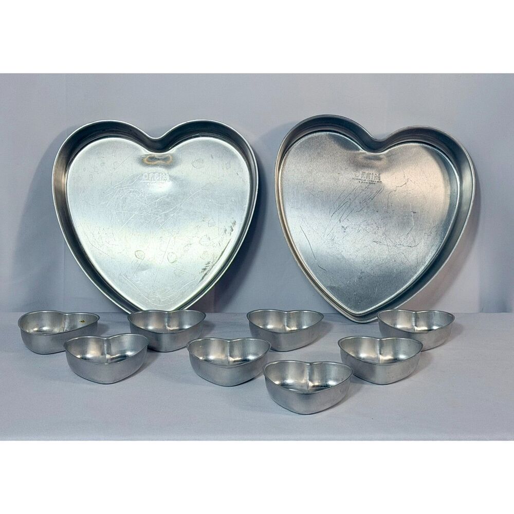 VTG MIRRO Aluminum 9" Heart Baking Pans Love Mini Heart Cupcake Pans Valentine